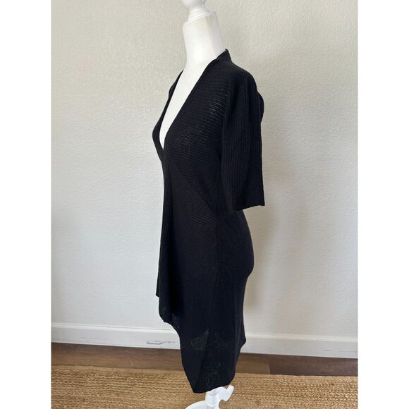 Eileen Fisher Sweater Dress S Wool Rib Knit Elbow Sleeve High-Low Tunic Black - Picture 3 of 9